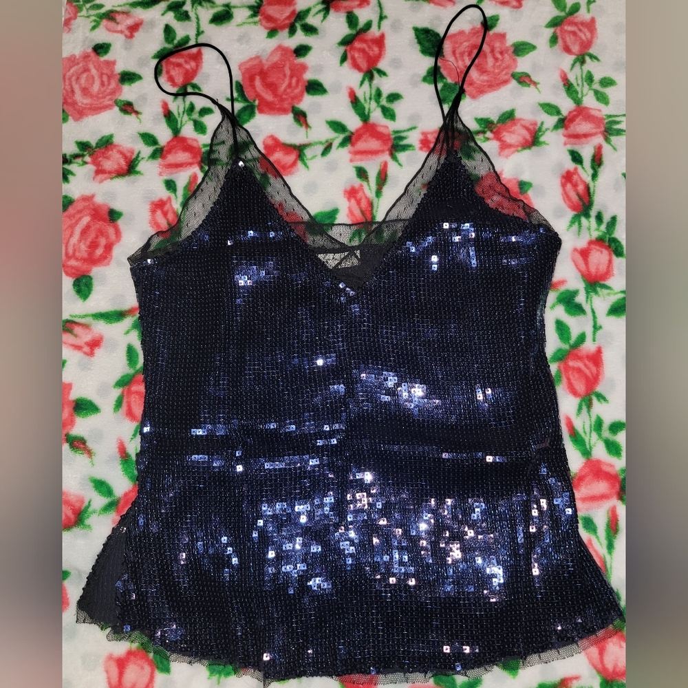 Free People Blue Sequin Top